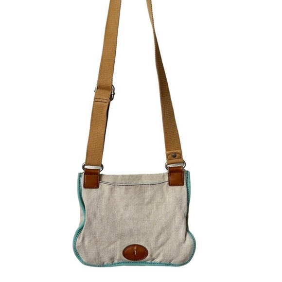 FOSSIL Crossbody Bag in Tan Canvas with Long Leather Straps - Picture 3 of 10